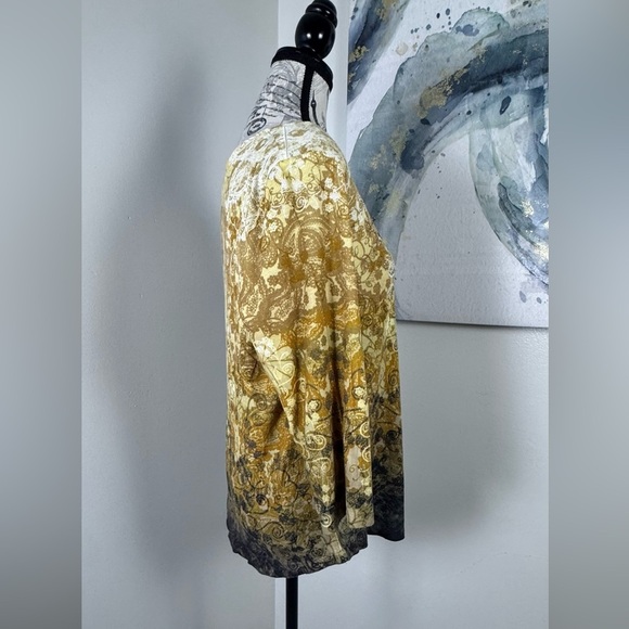 Christopher&Banks Yellow and Black Thermal Floral Rhinestone Button-Front Top XL - Picture 4 of 10